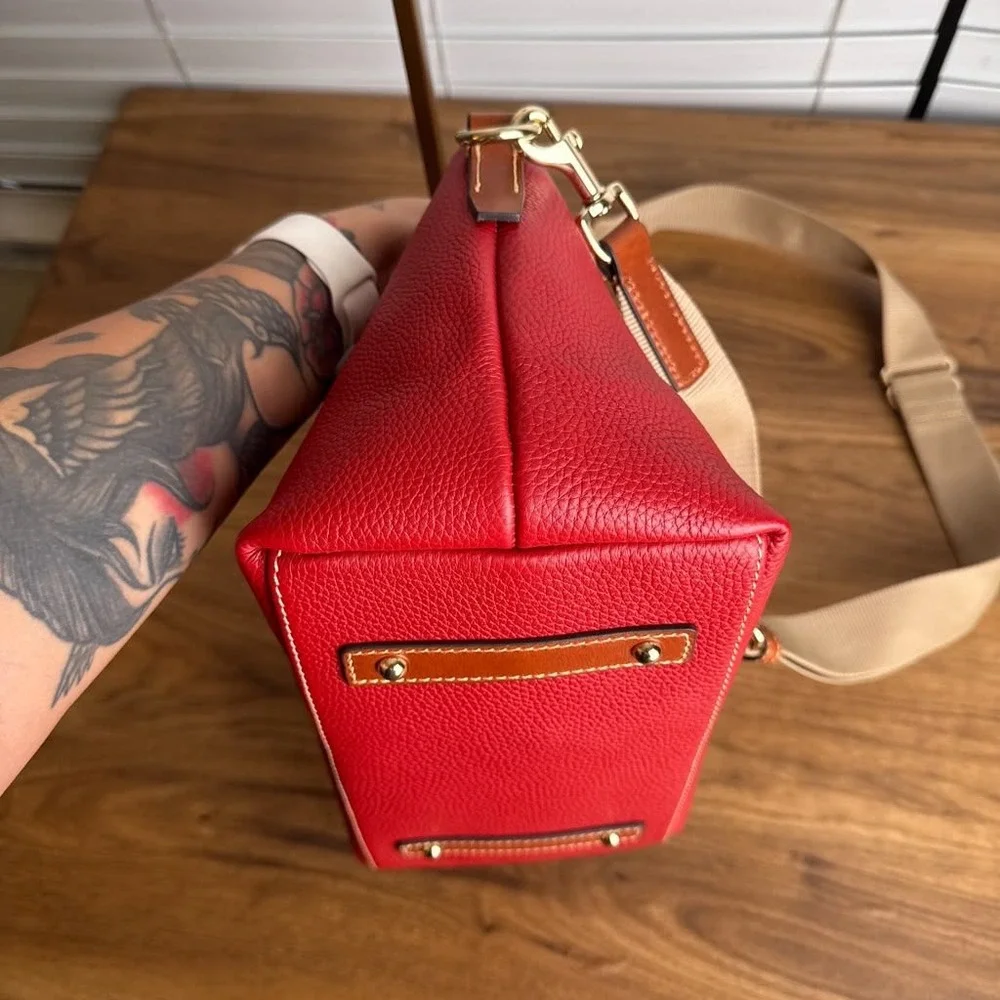 Dooney & Bourke Pebbled Leather Satchel Red Crossbody Bag Gold Hardware